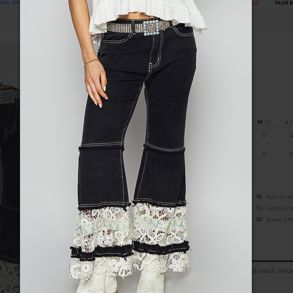 POL “ LA “ POL Flare Twill Pants with See Through Lace Patch Detail SR26 - Picture 1 of 5